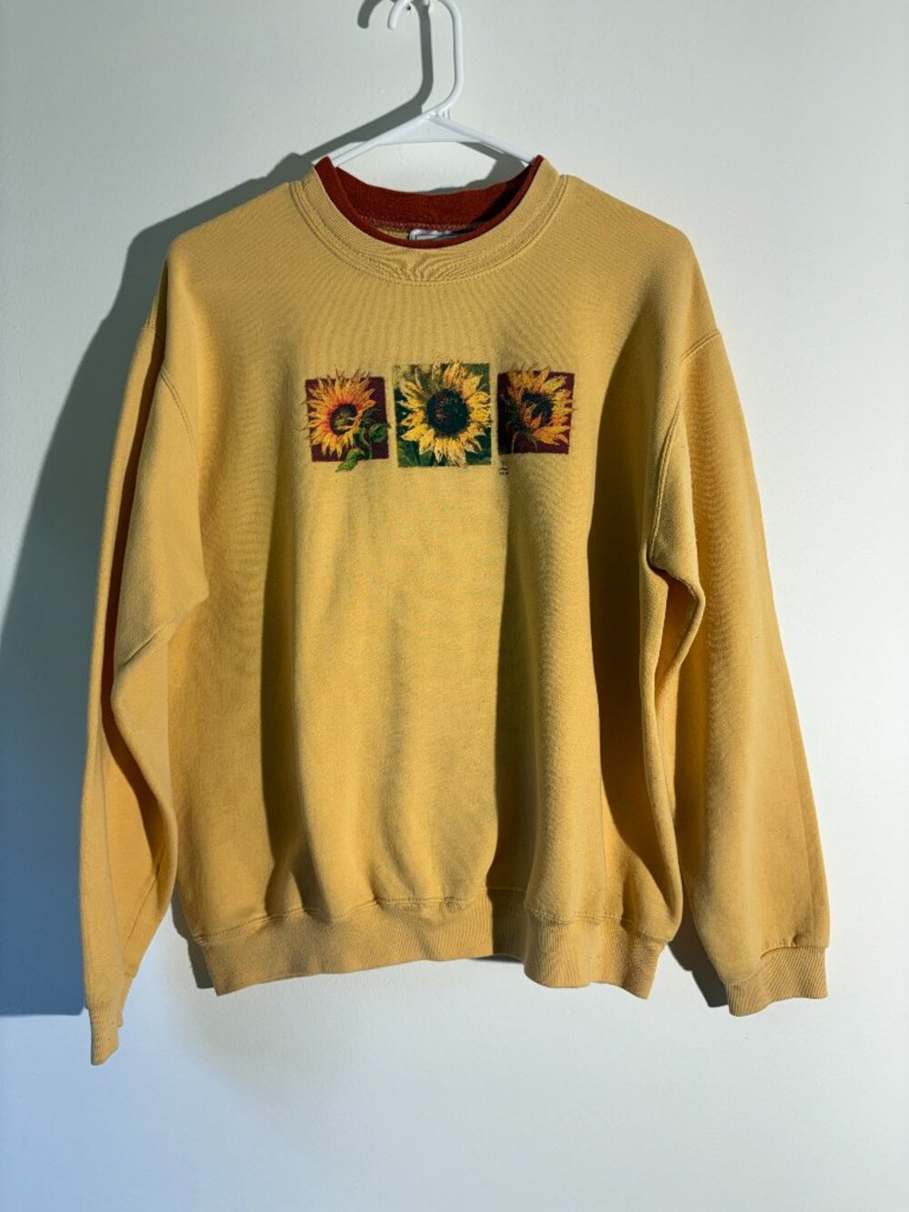 Vintage 90s Morning Sun Sunflower Double Collar Crewneck Sweatshirt - Size M